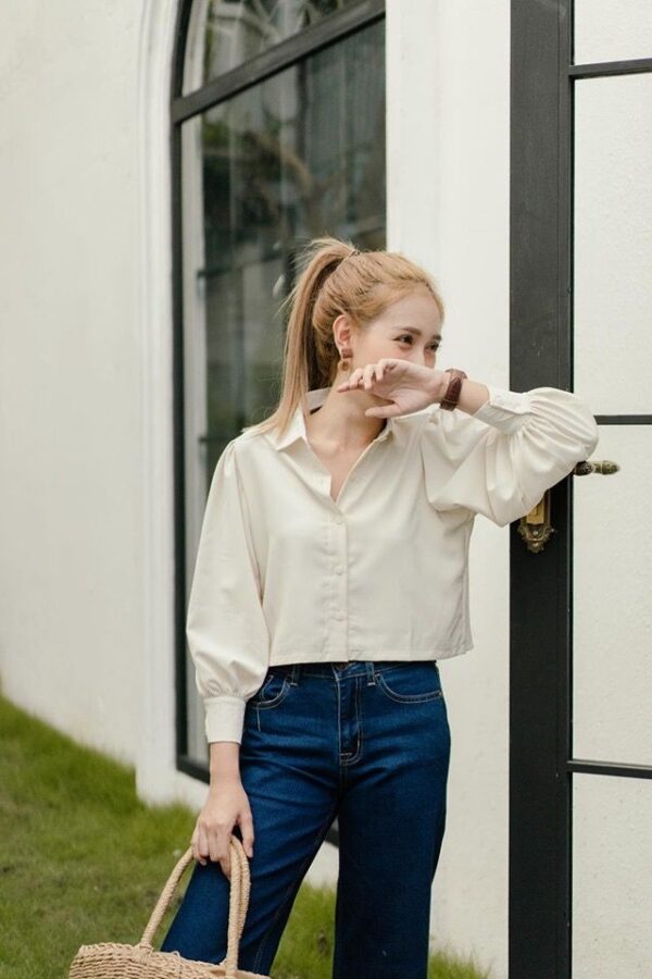 Silk long shirt white