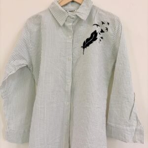 Hand Painted Striped Shirt for Women – Feather Design